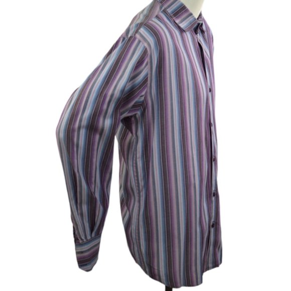 Quickreflex Men sz Large Dress Shirts Vertical Stripes 100% Cotton Purple - Picture 3 of 7
